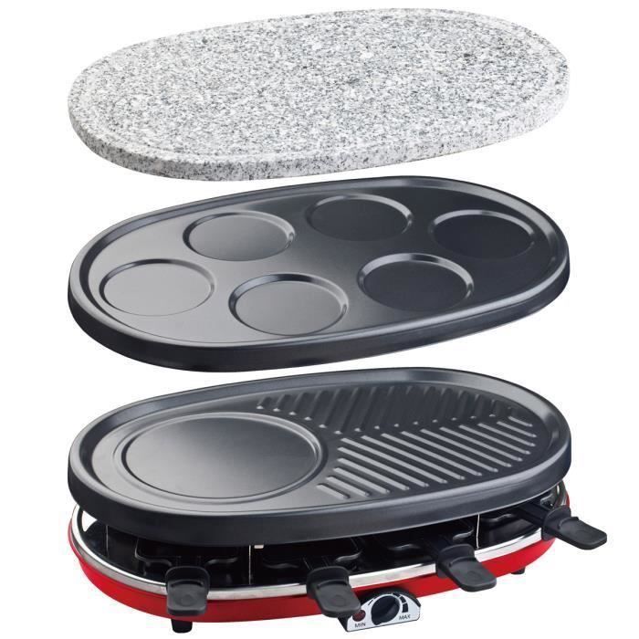 HKoeNIG RP418 - Appareil a Raclette 4 en 1 - 8 personnes - 6 mini crepes - Grill - Température réglable - 1500W - Plaques amovibles - Photo n°1