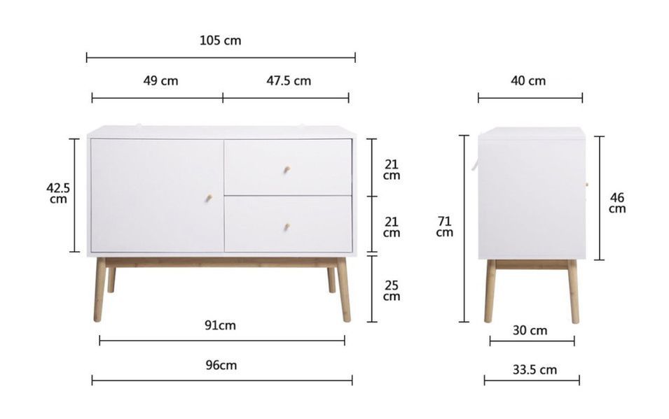 HOKKAIDO Meuble de Rangement 1 porte 2 tiroirs - Blanc - L 101 x P 42 x H 71 cm - Photo n°5