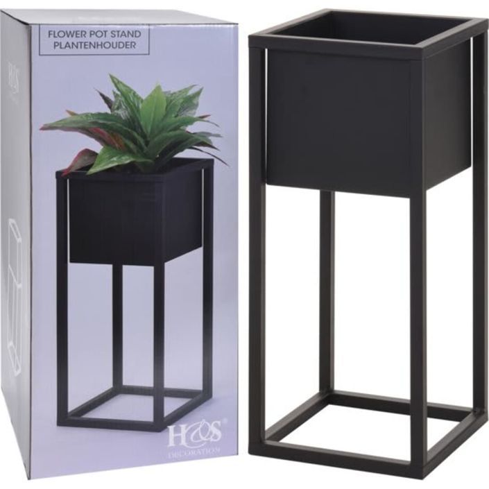 Home&Styling Pot de fleurs sur pied Métal Noir 50 cm - Photo n°1