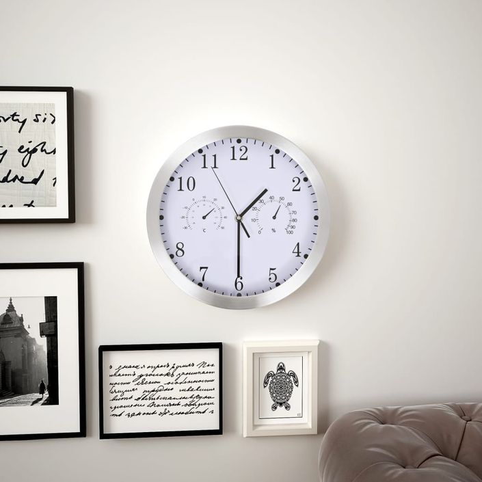 Horloge murale à quartz Hygromètre et thermomètre 30 cm Blanc - Photo n°2