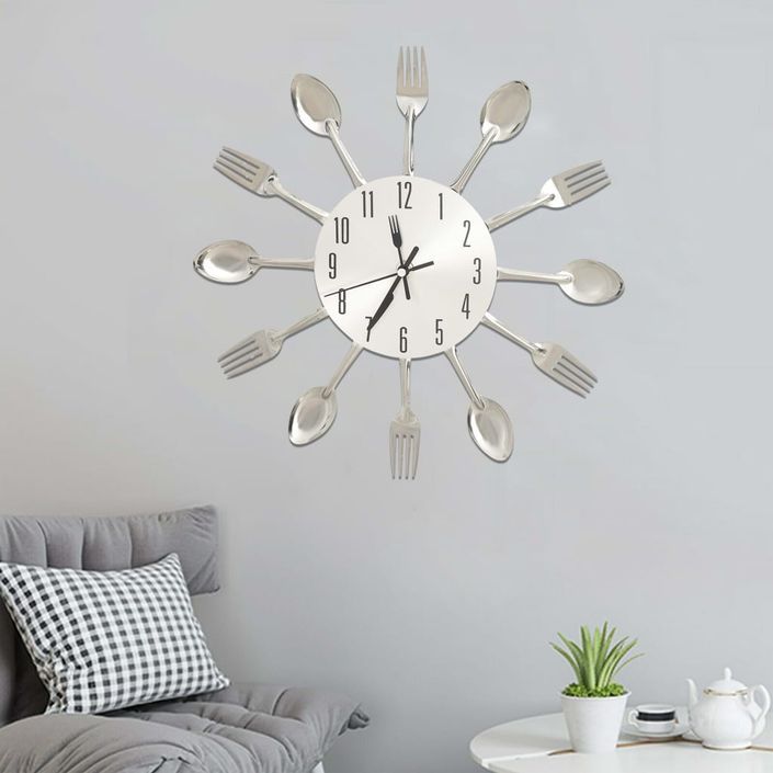 Horloge murale et cuillère et fourchette Argenté 31cm Aluminium - Photo n°2