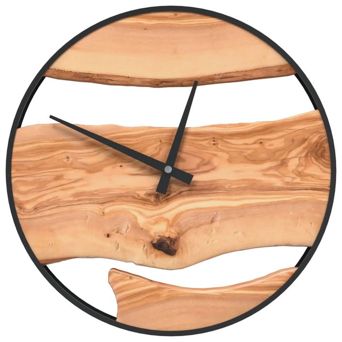 Horloge murale marron Ø35 cm fer et bois d'olivier - Photo n°2