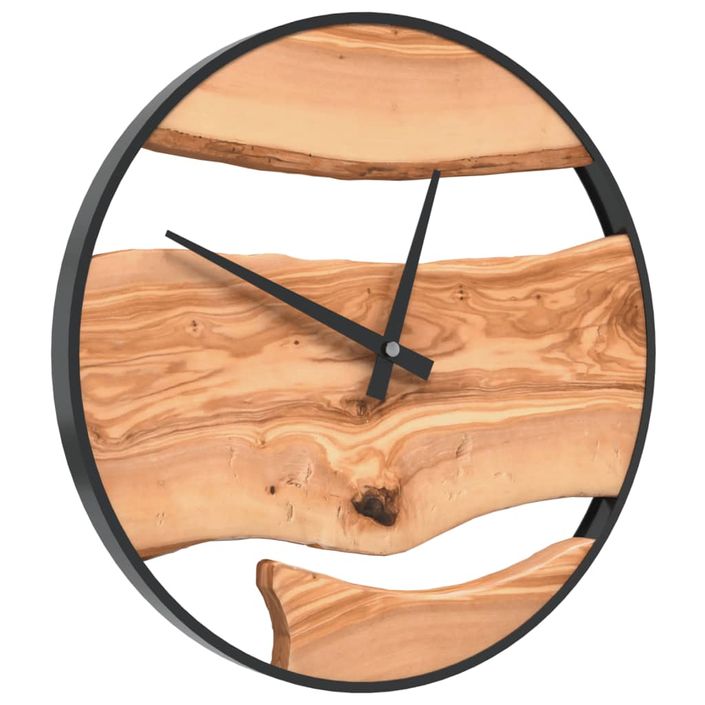 Horloge murale marron Ø35 cm fer et bois d'olivier - Photo n°3