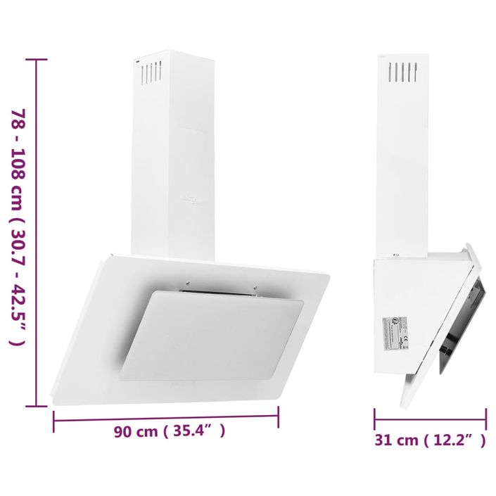 Hotte murale 90 cm Acier inoxydable et verre trempé Blanc - Photo n°9