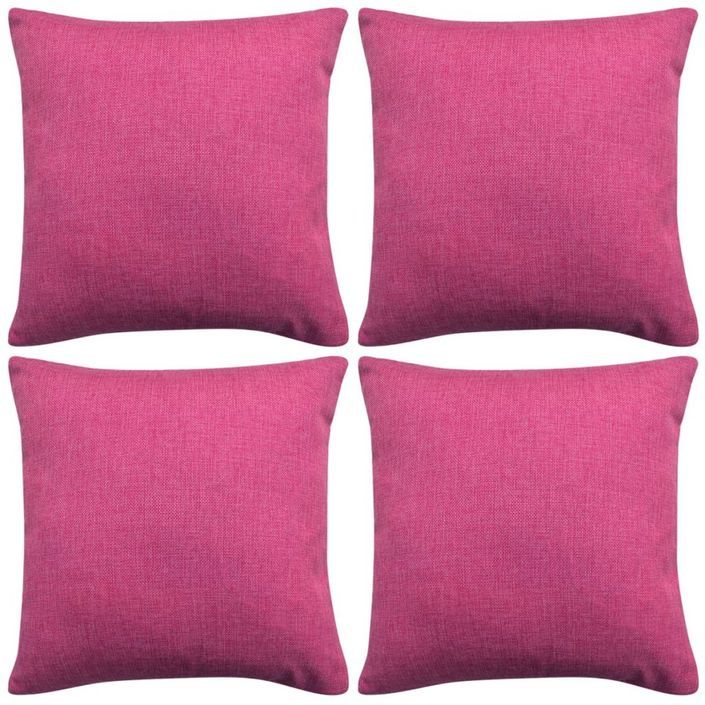 Housses de coussin 4 pcs Aspect de lin Rose 40x40 cm - Photo n°1