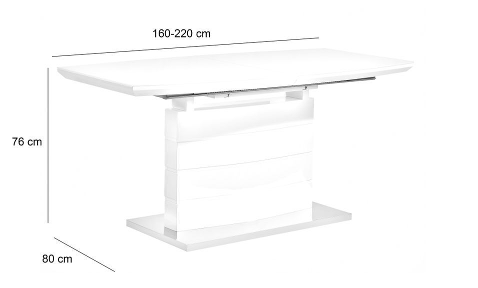 Table a manger extensible de 8 a 10 personnes style contemporain laqué blanc brillant avec socle en acier - L 160-220 x l 80 cm - Photo n°5
