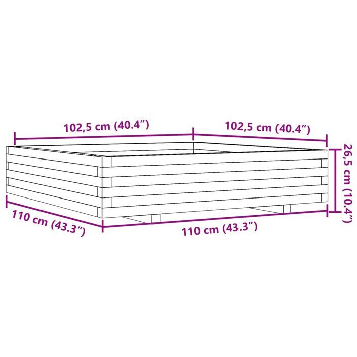 Jardinière 110x110x26,5 cm bois de pin massif - Photo n°10