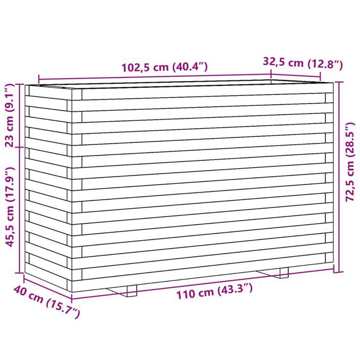 Jardinière 110x40x72,5 cm bois de pin imprégné - Photo n°10