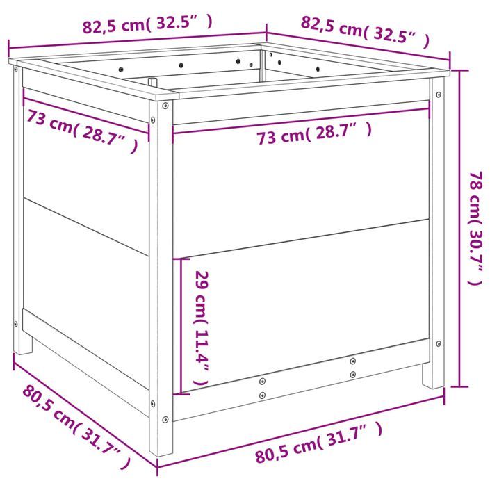 Jardinière 82,5x82,5x78 cm bois de pin massif - Photo n°9