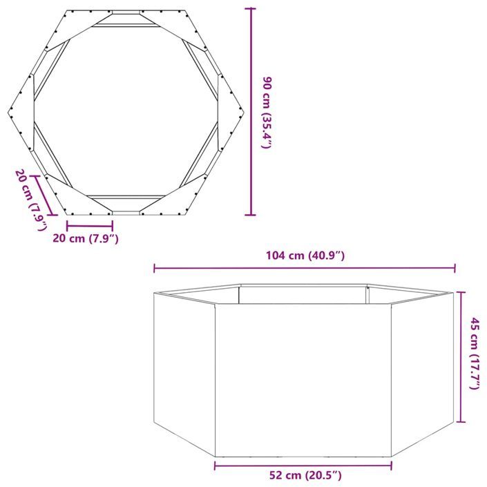 Jardinière anthracite hexagone 104x90x45 cm acier - Photo n°10