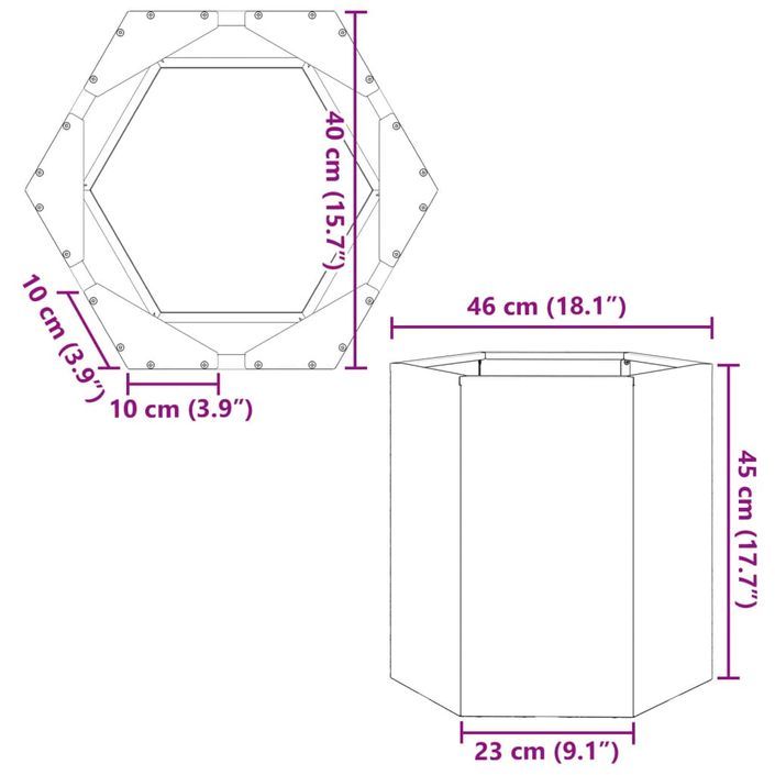 Jardinière anthracite hexagone 46x40x45 cm acier - Photo n°10