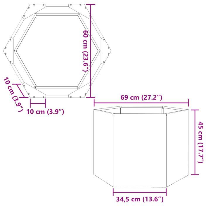 Jardinière anthracite hexagone 69x60x45 cm acier - Photo n°10