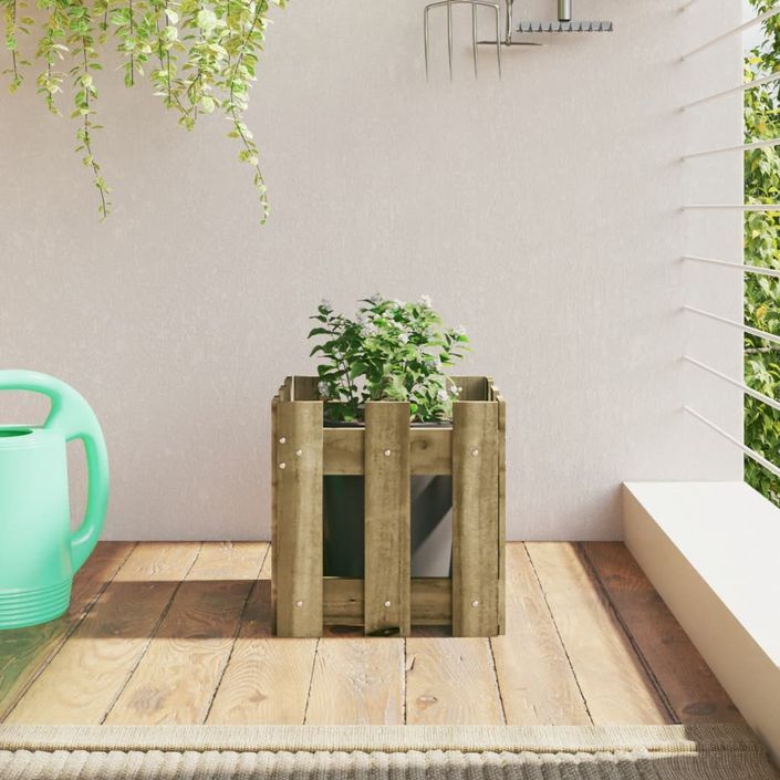 Jardinière avec design de clôture 30x30x30 cm pin imprégné - Photo n°1