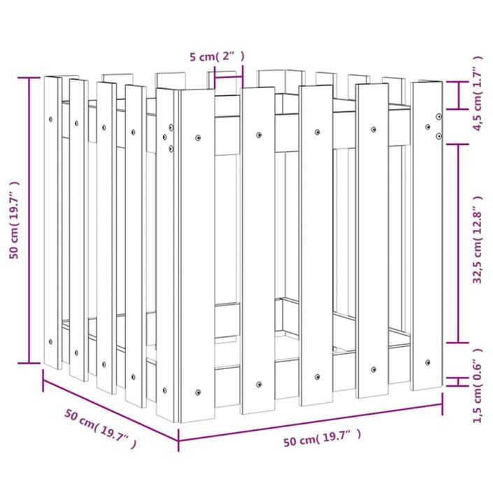 Jardinière avec design de clôture 50x50x50 cm pin imprégné - Photo n°9