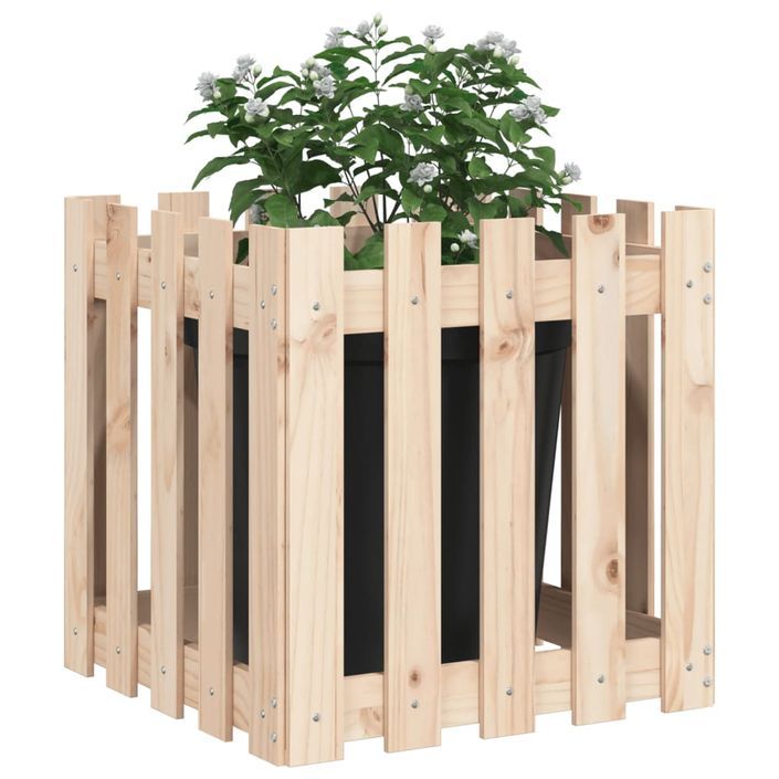 Jardinière avec design de clôture 50x50x50 cm pin massif - Photo n°3
