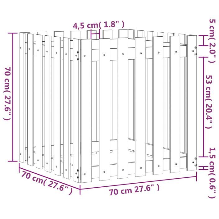 Jardinière avec design de clôture 70x70x70 cm pin imprégné - Photo n°9