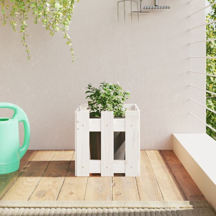 Jardinière avec design de clôture blanc 30x30x30 cm pin massif - Photo n°1
