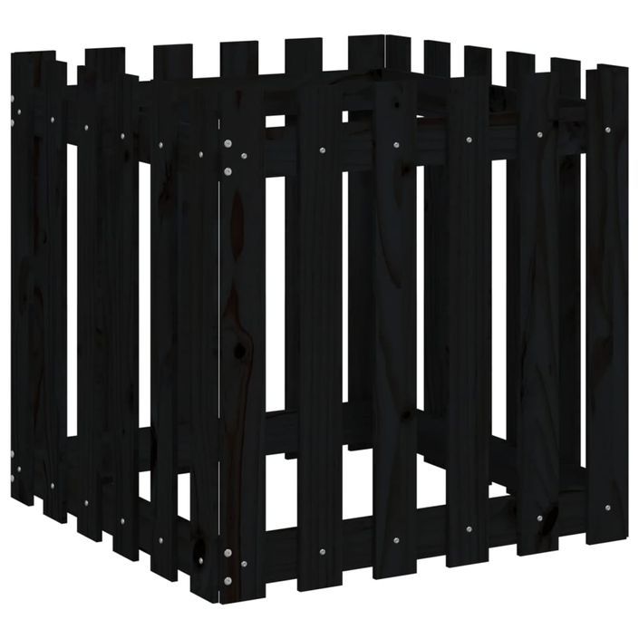 Jardinière avec design de clôture noir 60x60x60 cm pin massif - Photo n°2
