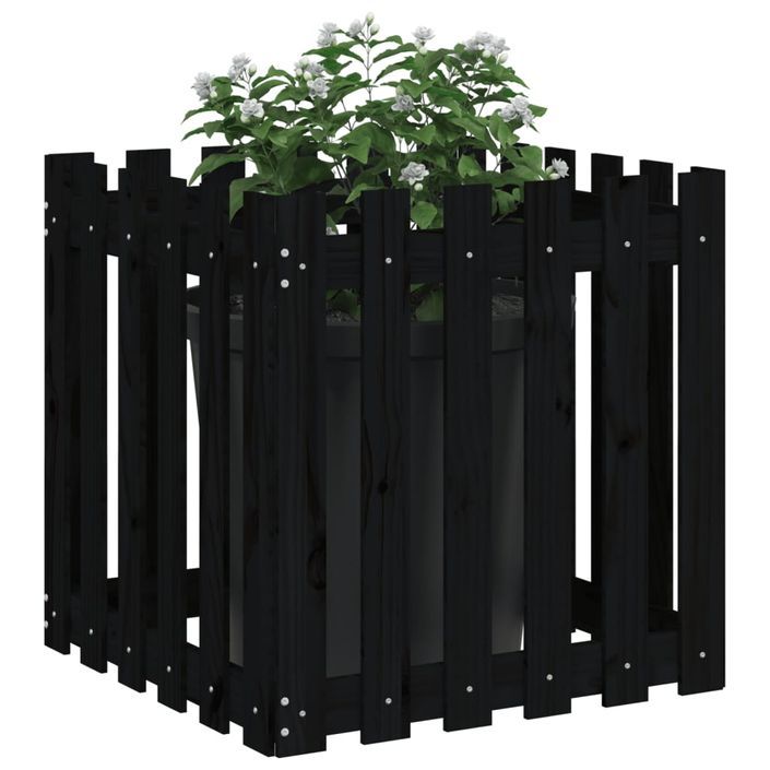 Jardinière avec design de clôture noir 60x60x60 cm pin massif - Photo n°3