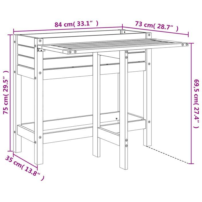 Jardinière avec dessus de table pliable bois de Douglas massif - Photo n°11