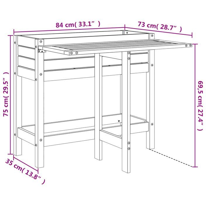 Jardinière avec dessus de table pliable bois de pin massif - Photo n°11