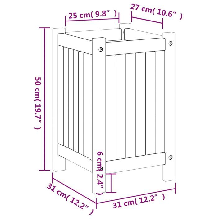 Jardinière avec doublure 31x31x50 cm bois massif d'acacia - Photo n°9
