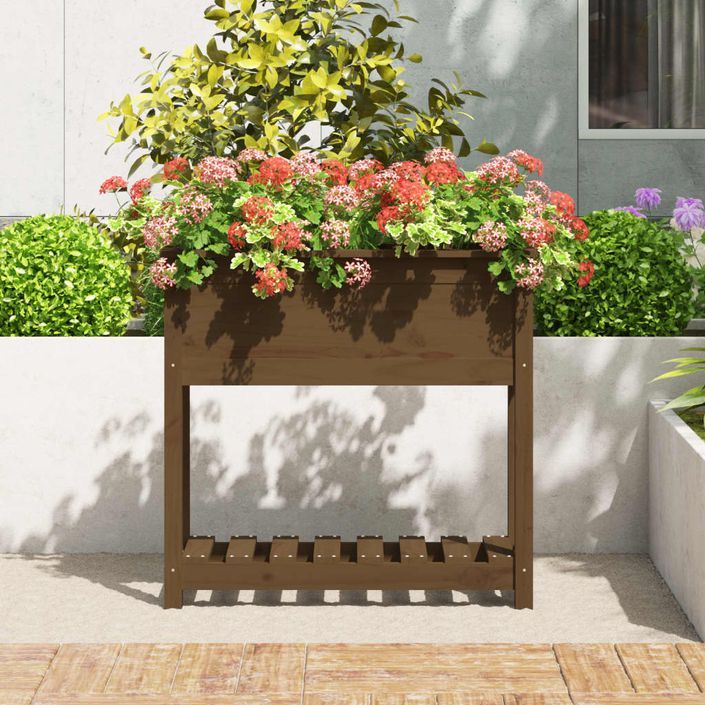 Jardinière avec étagère Marron miel 82,5x34,5x81 cm Bois de pin - Photo n°3