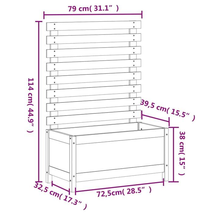 Jardinière avec support blanc 79x39,5x114 cm bois de pin massif - Photo n°9