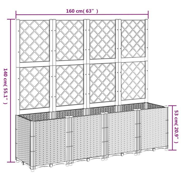 Jardinière avec treillis blanc 160x40x140 cm PP - Photo n°8