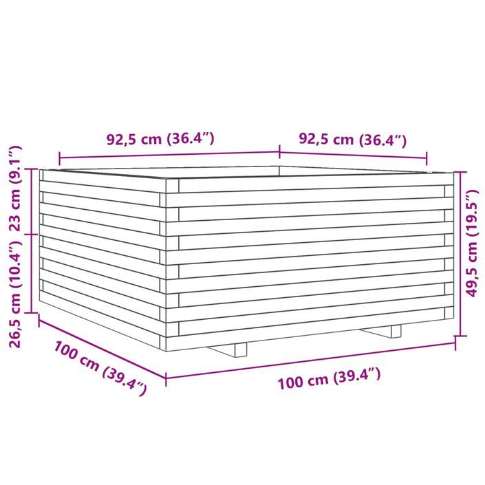 Jardinière blanc 100x100x49,5 cm bois de pin massif - Photo n°10