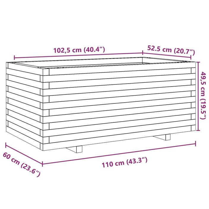 Jardinière blanc 110x60x49,5 cm bois de pin massif - Photo n°10