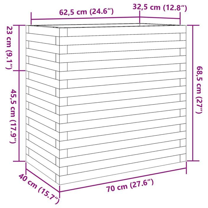 Jardinière blanc 70x40x68,5 cm bois de pin massif - Photo n°10