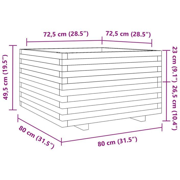 Jardinière blanc 80x80x49,5 cm bois de pin massif - Photo n°10