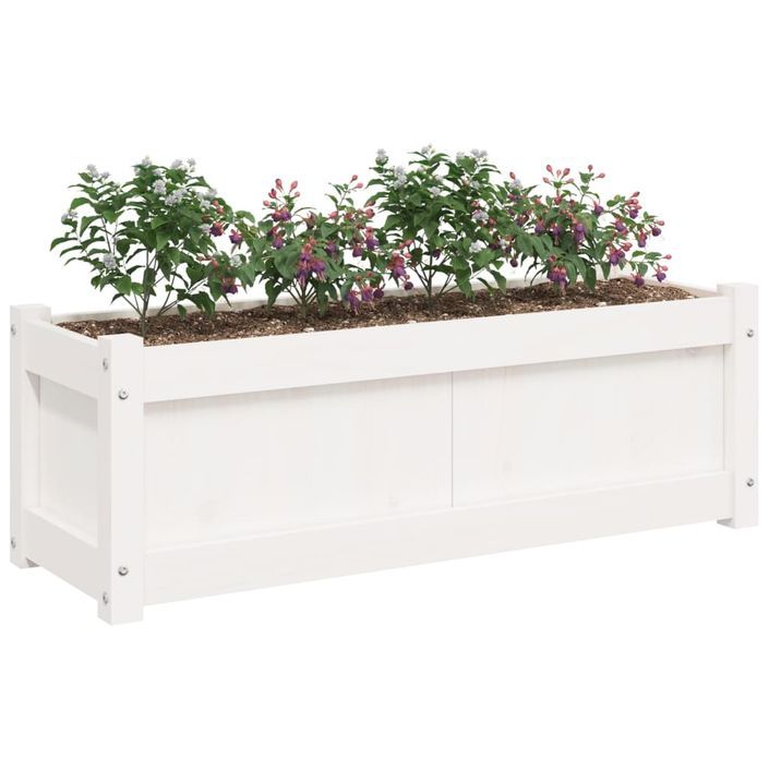 Jardinière blanc 90x31x31 cm bois massif de pin - Photo n°4