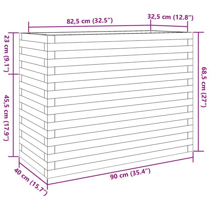 Jardinière blanc 90x40x68,5 cm bois de pin massif - Photo n°10