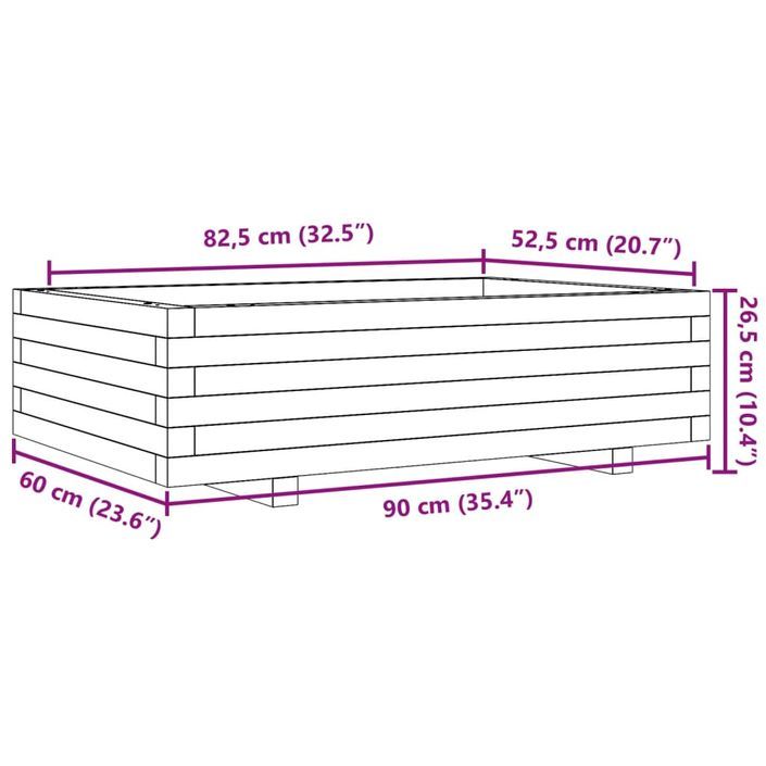 Jardinière blanc 90x60x26,5 cm bois de pin massif - Photo n°10