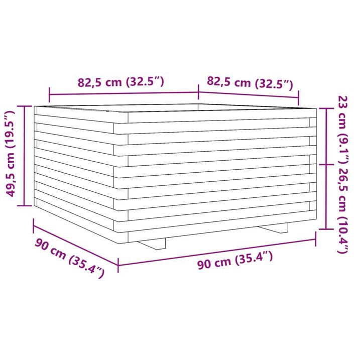 Jardinière blanc 90x90x49,5 cm bois de pin massif - Photo n°10