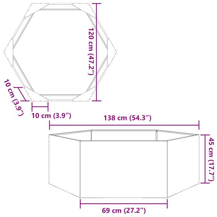 Jardinière blanc hexagone 138x120x45 cm acier - Photo n°10