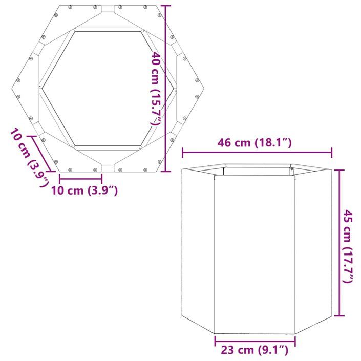 Jardinière blanc hexagone 46x40x45 cm acier - Photo n°10