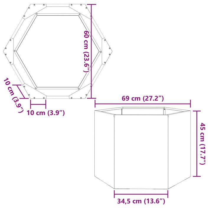 Jardinière blanc hexagone 69x60x45 cm acier - Photo n°10