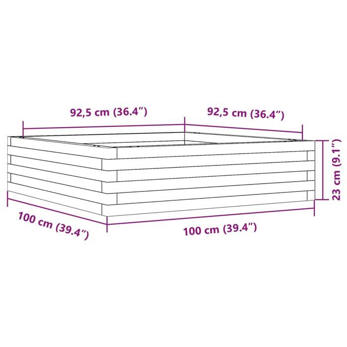 Jardinière cire marron 100x100x23 cm bois de pin massif - Photo n°10