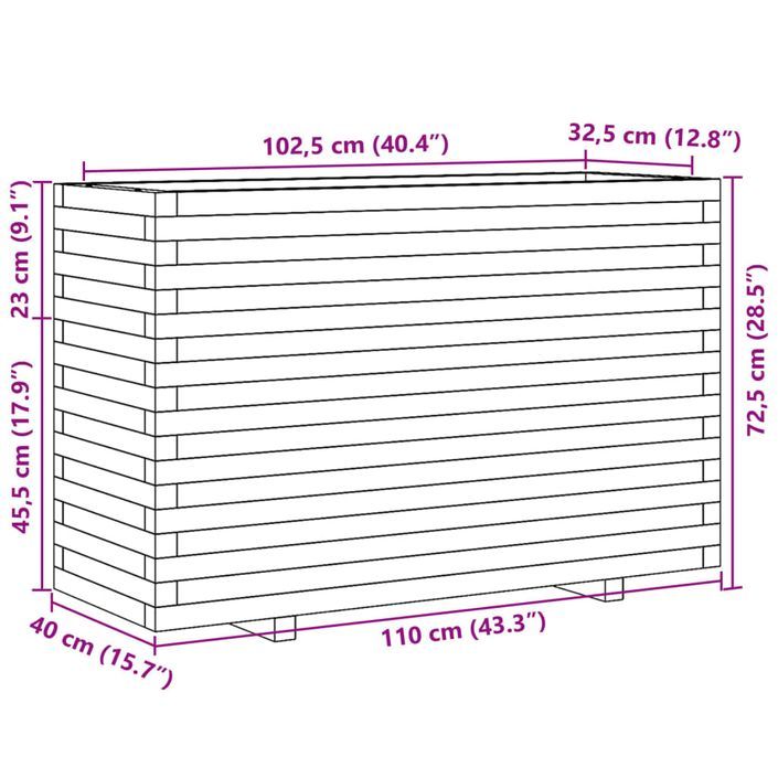 Jardinière cire marron 110x40x72,5 cm bois de pin massif - Photo n°10