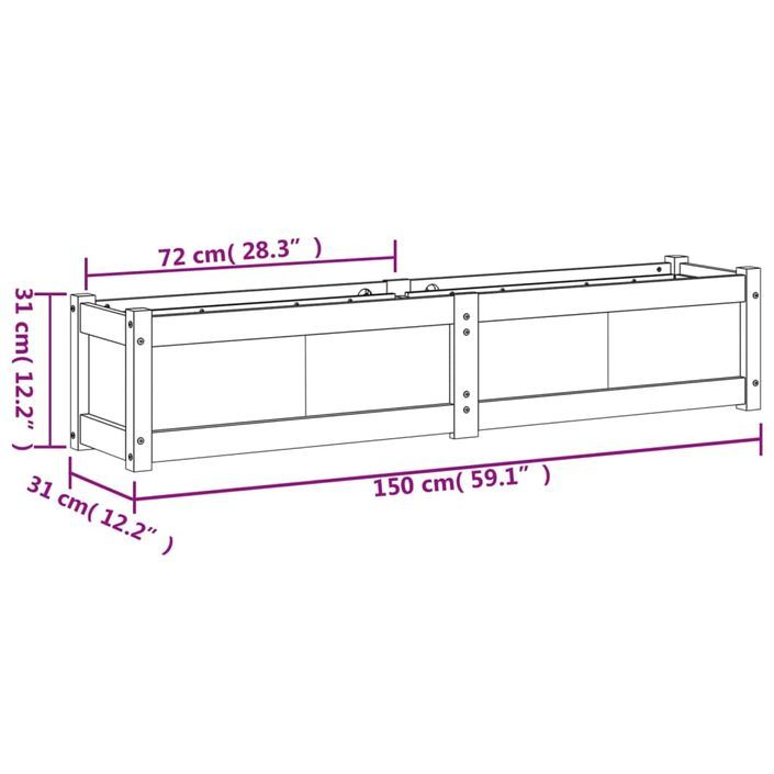 Jardinière marron 150x31x31 cm bois de pin massif - Photo n°11