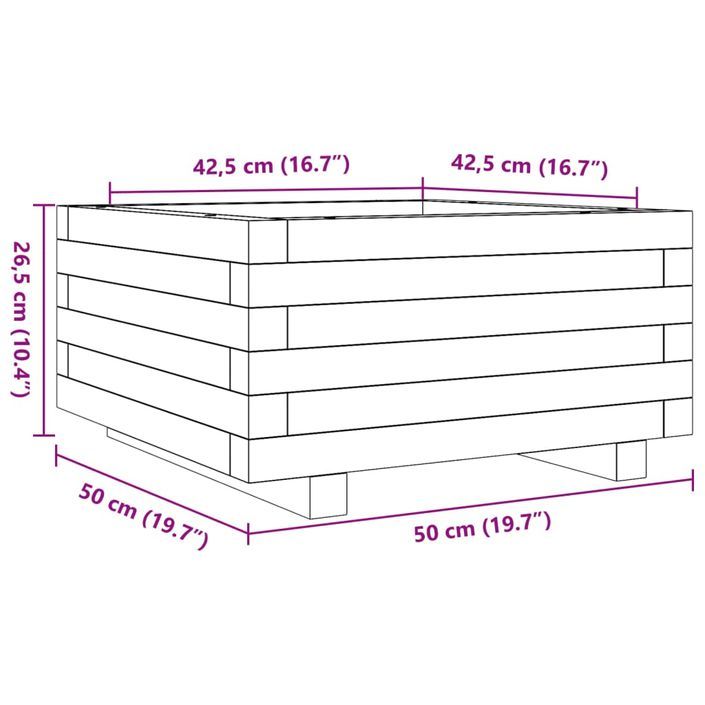 Jardinière cire marron 50x50x26,5 cm bois de pin massif - Photo n°10