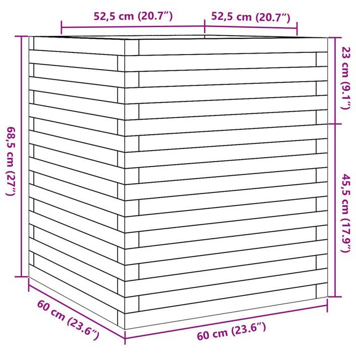 Jardinière cire marron 60x60x68,5 cm bois de pin massif - Photo n°10