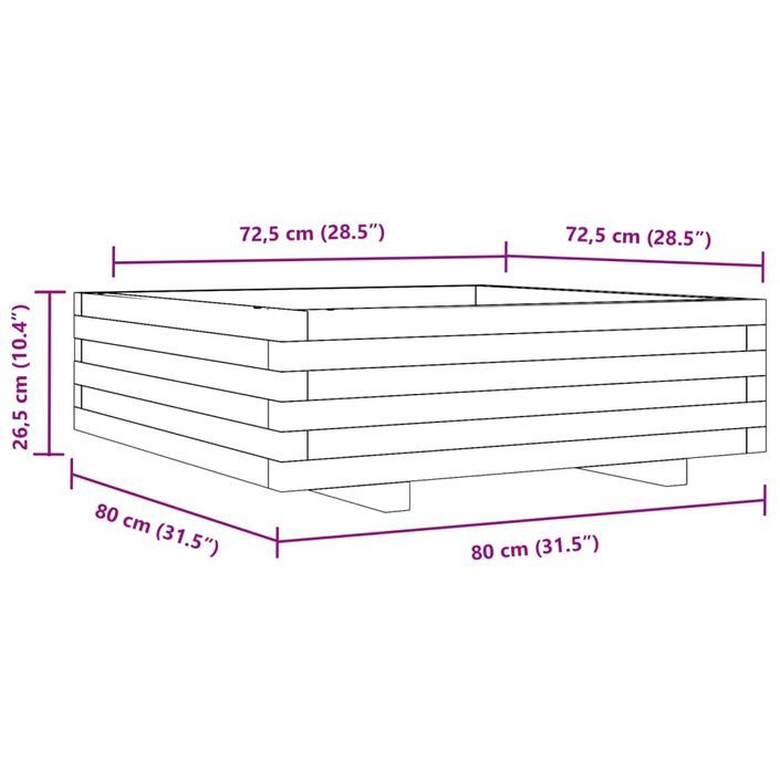 Jardinière cire marron 80x80x26,5 cm bois de pin massif - Photo n°10