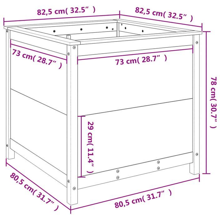 Jardinière gris 82,5x82,5x78 cm bois massif de pin - Photo n°9