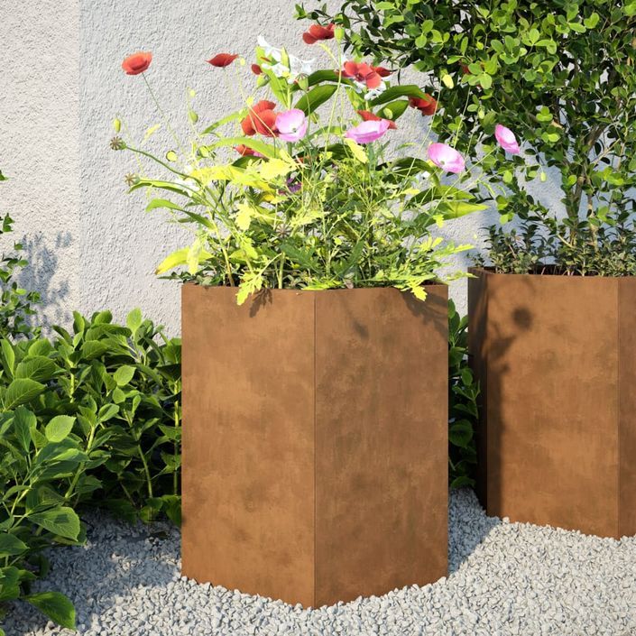 Jardinière hexagone 46x40x45 cm acier corten - Photo n°1