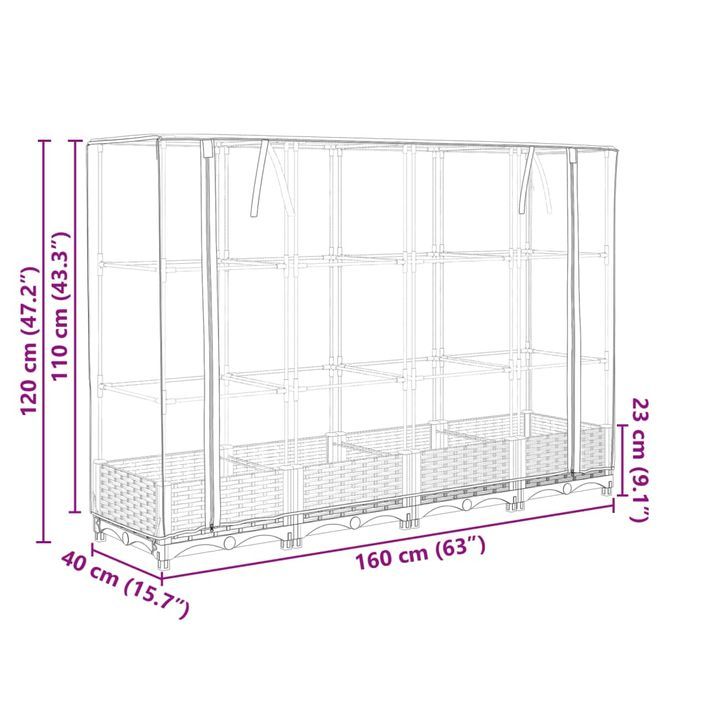 Jardinière surélevée avec housse aspect rotin 160x40x123 cm - Photo n°9