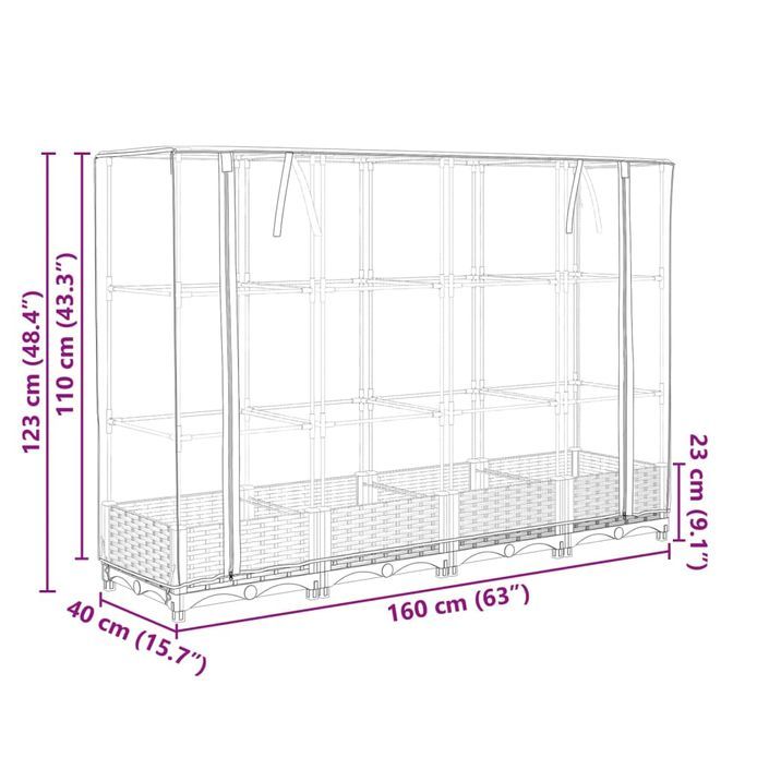 Jardinière surélevée avec housse aspect rotin 160x40x123 cm - Photo n°9